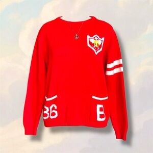 70s/80s ‘varsity club’ red knit sweater